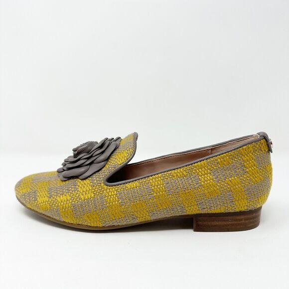 Taryn Rose Womens Woven Loafers 5.5B Yellow Grey Leather Vintage-Inspired Casual - Picture 11 of 14